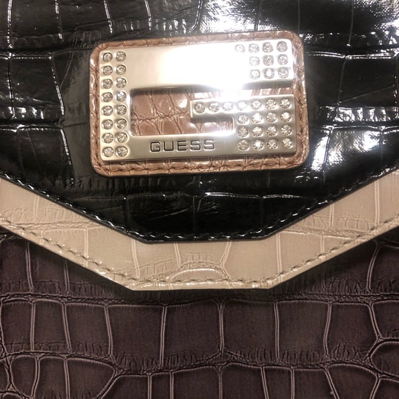 GUESS Top Handle Colour Block Handbag Faux Croc-embossed Leather - Picture 3 of 9